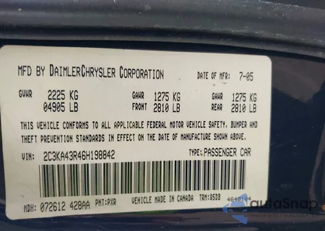 2006 Chrysler 300 z USA, uszkodzony, nr VIN 2C3KA43R46H198842